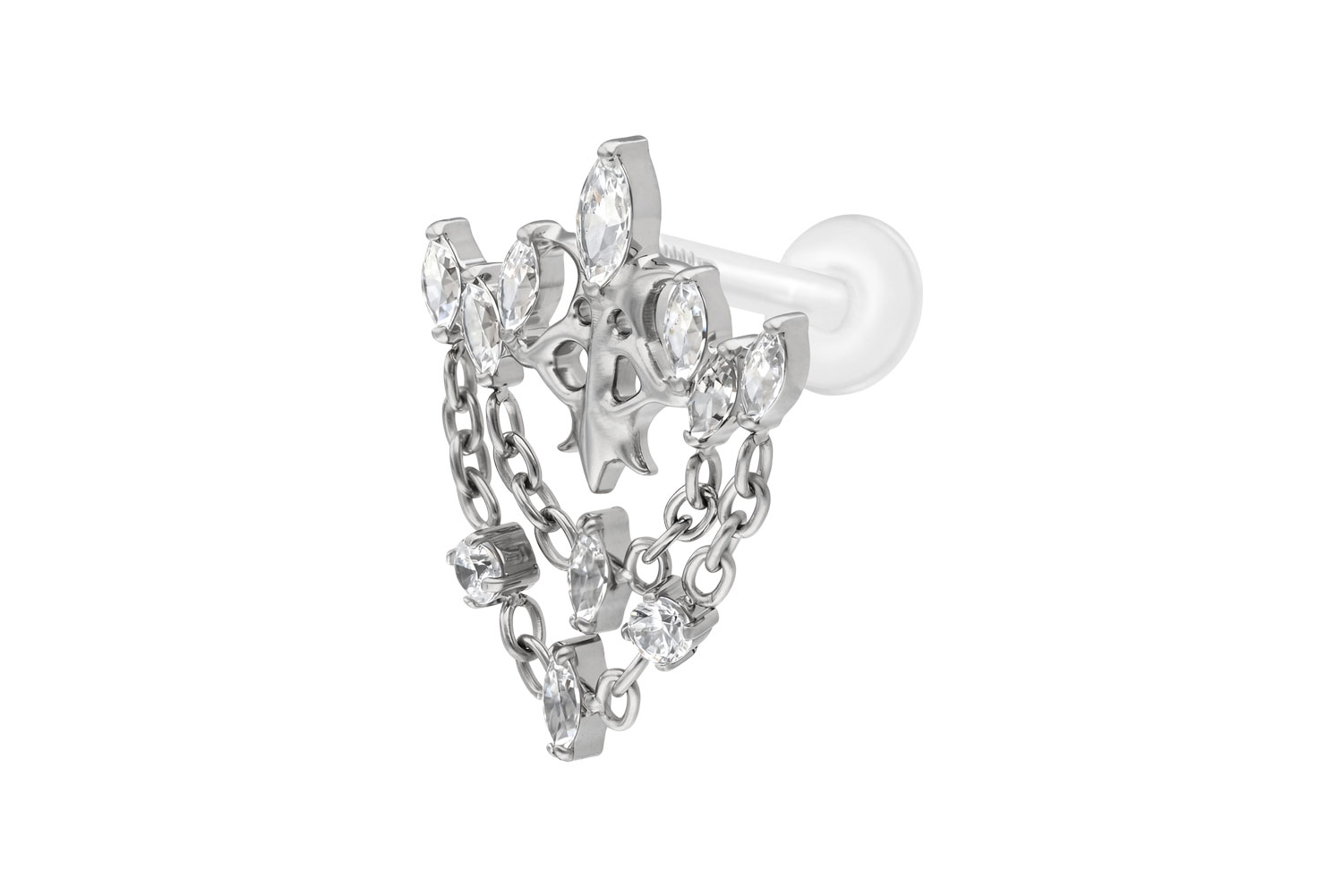 PTFE Labret Piercing mit Innengewinde + Titan-Aufsatz GOTISCHE KRONE + KETTEN